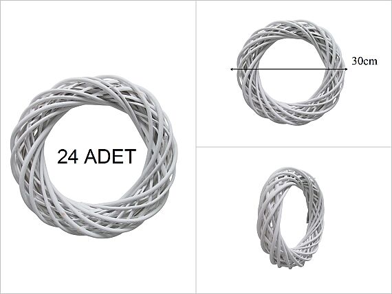 sd52862/K yuvarlak mat beyaz söğüt çember yapay çiçek çelengi (24 ADET) - 1