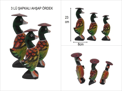 sd53028 ahşap 3 lü şapkalı renkli ördek - 