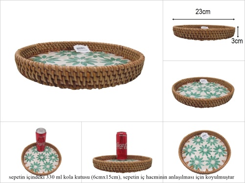 sd53169 rattan çerçeveli sedef tabanlı no2 ahşap desenli dekoratif tepsi - 