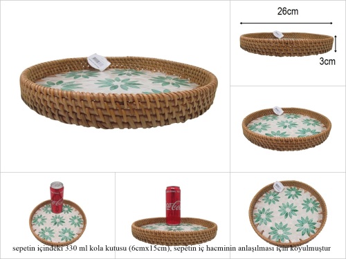 sd53170 rattan çerçeveli sedef tabanlı no3 ahşap desenli dekoratif tepsi - 
