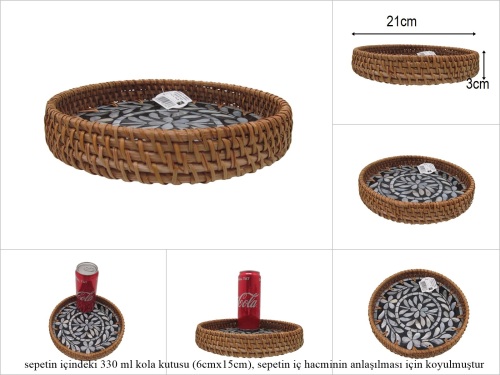 sd53171 rattan çerçeveli sedef tabanlı no1 ahşap desenli dekoratif tepsi - 