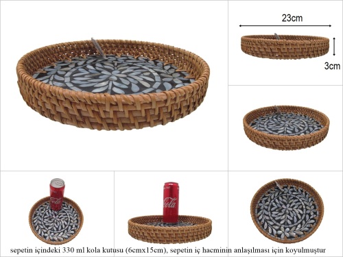 sd53172 rattan çerçeveli sedef tabanlı no2 ahşap desenli dekoratif tepsi - 