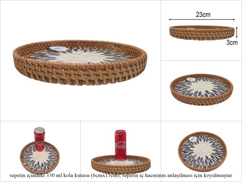 sd53175 rattan çerçeveli sedef tabanlı no2 ahşap desenli dekoratif tepsi - 