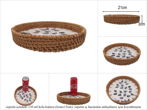 sd53177 rattan çerçeveli sedef tabanlı no1 ahşap desenli dekoratif tepsi - 