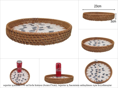 sd53178 rattan çerçeveli sedef tabanlı no2 ahşap desenli dekoratif tepsi - 