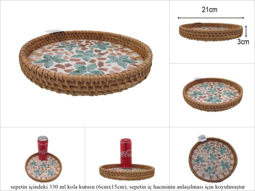 sd53180 rattan çerçeveli sedef tabanlı no1 ahşap desenli dekoratif tepsi - 