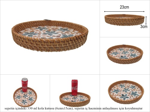 sd53181 rattan çerçeveli sedef tabanlı no2 ahşap desenli dekoratif tepsi - 