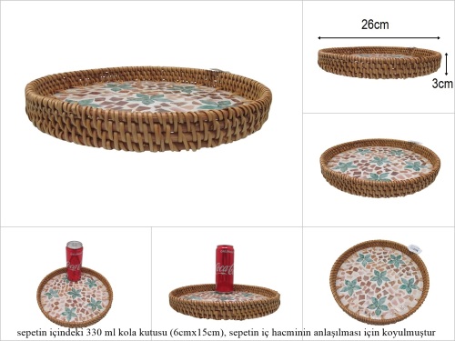 sd53182 rattan çerçeveli sedef tabanlı no3 ahşap desenli dekoratif tepsi - 