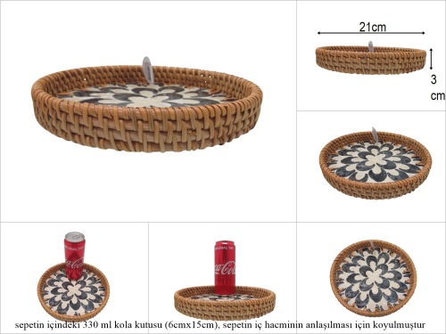sd53183 rattan çerçeveli sedef tabanlı no1 ahşap desenli dekoratif tepsi - 