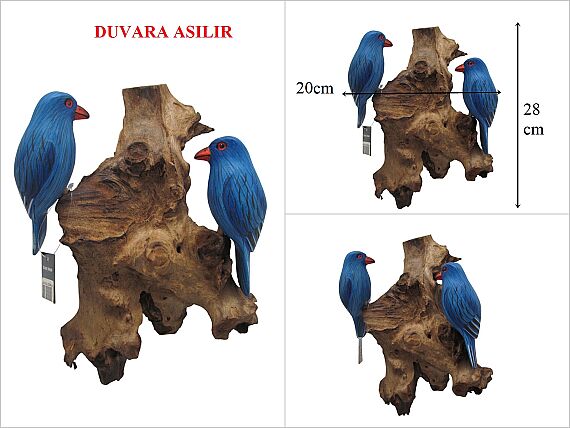 sd53244 dekoratif doğal kütük üzerinde el yapımı ahşap kuşlar duvar süsü - 1