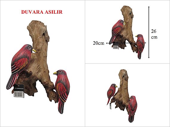 sd53245 dekoratif doğal kütük üzerinde el yapımı ahşap kuşlar duvar süsü - 1