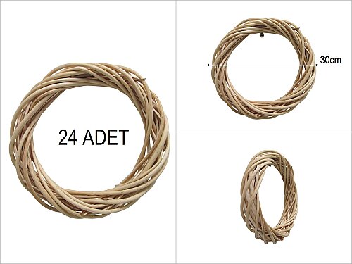 sd53301 yuvarlak naturel söğüt çember yapay çiçek çelengi (24 ADET) - 24 ADET FİYATIDIR