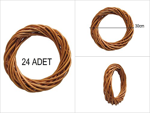 sd53303 yuvarlak açık kahverengi söğüt çember yapay çiçek çelengi (24 ADET) - 24 ADET FİYATIDIR