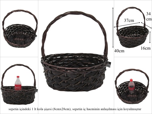 sd53323 no3 kahverengi oval üstten saplı sepet - 