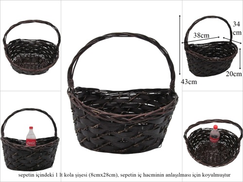 sd53326 no3 kahverengi oval gondol üstten saplı sepet - 