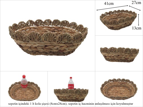 sd53332 metal iskelet üzerine hasır örülü dekoratif oval sele sepet - 