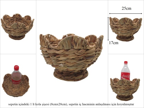 sd53333 metal iskelet üzerine hasır örülü ayaklı sunum sepeti - 
