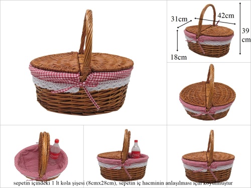 sd53338 pötikare kumaşlı söğüt oval piknik sepeti - 