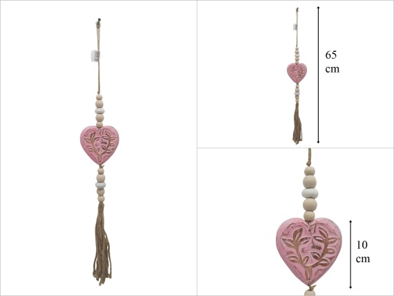 sd53561 ahşap boncuklu, ahşap pembe kalp eskitme - 1