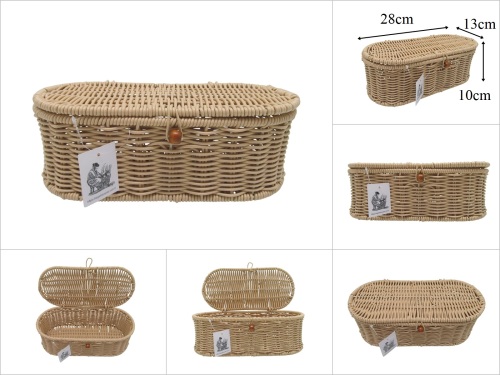 sd53615 dekoratif oval no1 metal iskelet üzerine rattan görünümlü pvc örülü kapaklı kutu - 