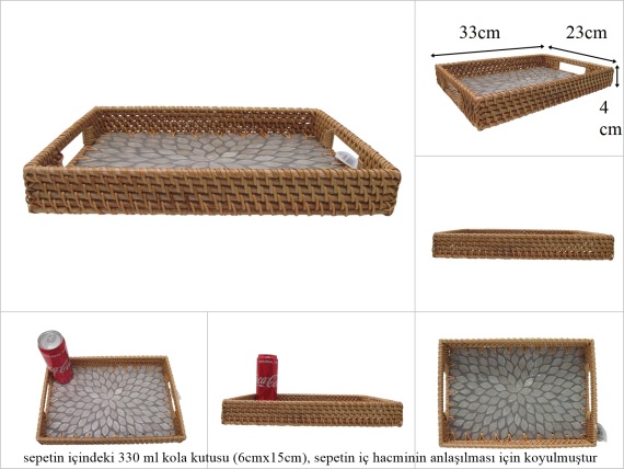 sd53726 rattan çerçeveli sedef tabanlı no1 desenli dikdörtgen tepsi - 1