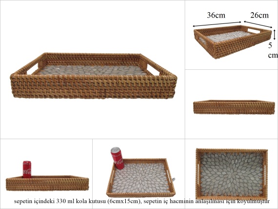 sd53727 rattan çerçeveli sedef tabanlı no2 desenli dikdörtgen tepsi - 1