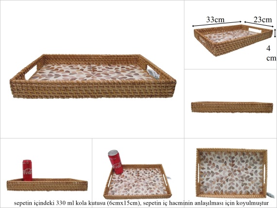 sd53728 rattan çerçeveli sedef tabanlı no1 desenli dikdörtgen tepsi - 1