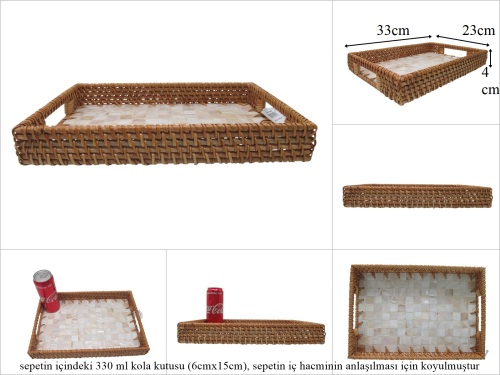 sd53730 rattan çerçeveli sedef tabanlı no1 desenli dikdörtgen tepsi - 
