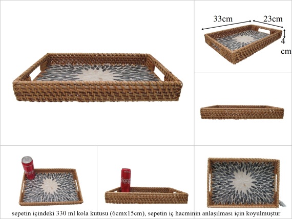 sd53732 rattan çerçeveli sedef tabanlı no1 desenli dikdörtgen tepsi - 1