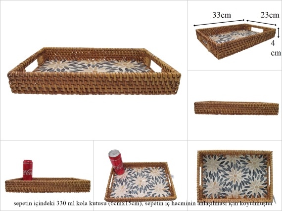 sd53734 rattan çerçeveli sedef tabanlı no1 desenli dikdörtgen tepsi - 1