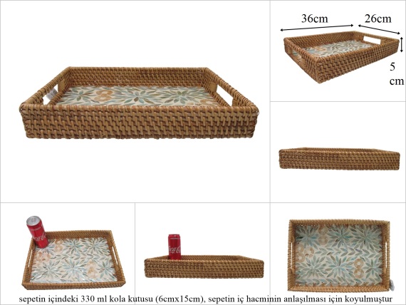 sd53737 rattan çerçeveli sedef tabanlı no2 desenli dikdörtgen tepsi - 1