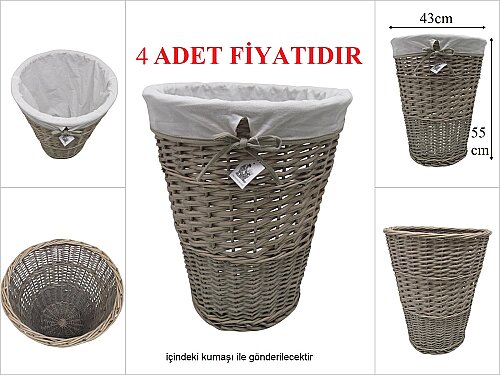 sd53751 /K DEKORATİF KONİK ESKİTME GRİ SÖĞÜT DEPOLAYICI TEŞHİR SEPETİ - 4 ADETLİ KOLİ FİYATI 20 İNDİRİMLİ