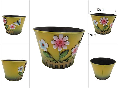 sd54022 Sarı Metal Çiçek Desenli Saksı - 