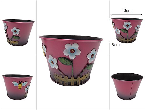 sd54023 Pembe Metal Çiçek Desenli Saksı - 