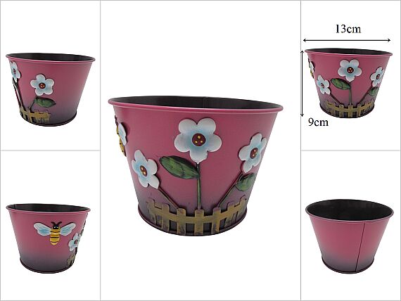 sd54023 Pembe Metal Çiçek Desenli Saksı - 1